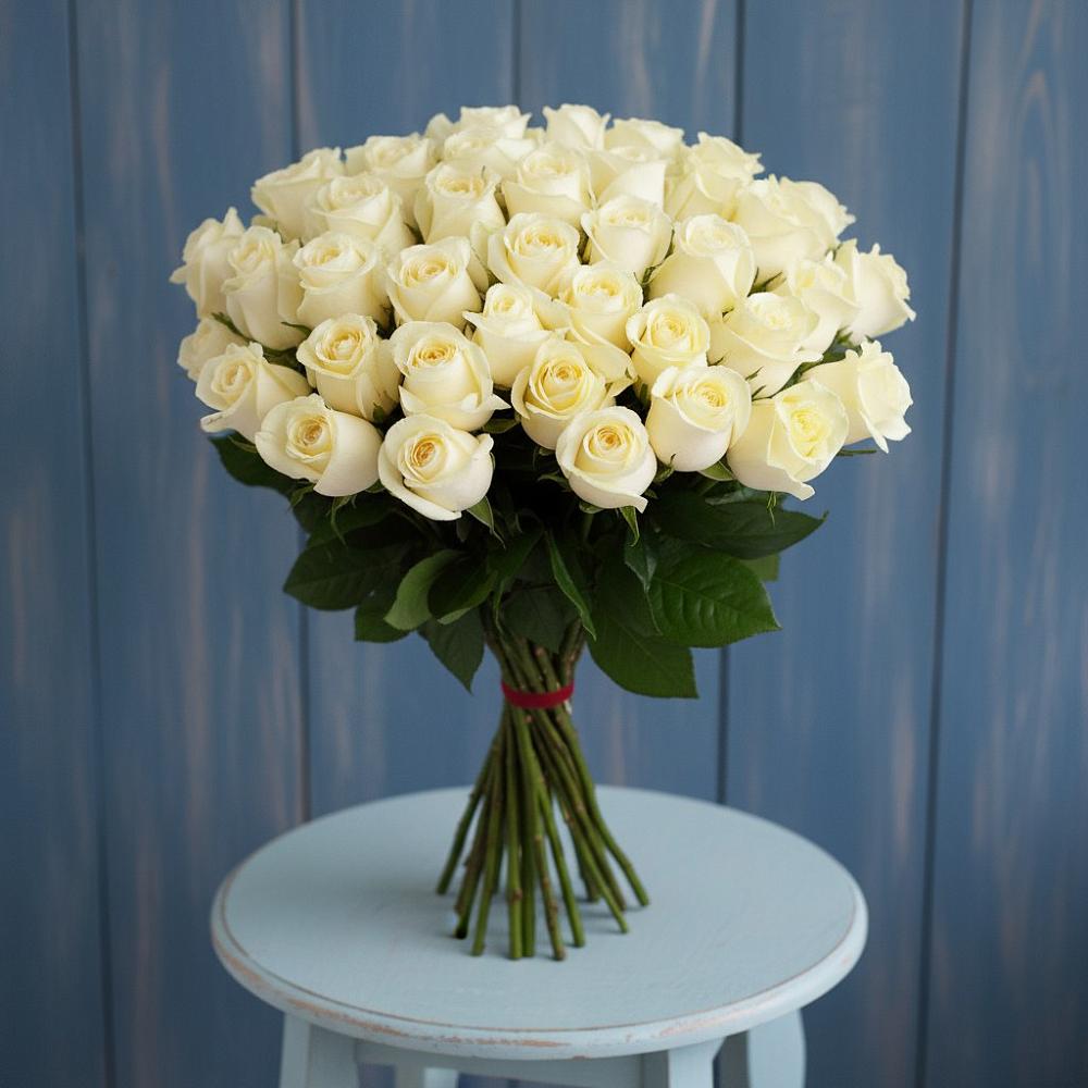 Букет 51 Белая роза Эдлесс Лав в Зеленодольске