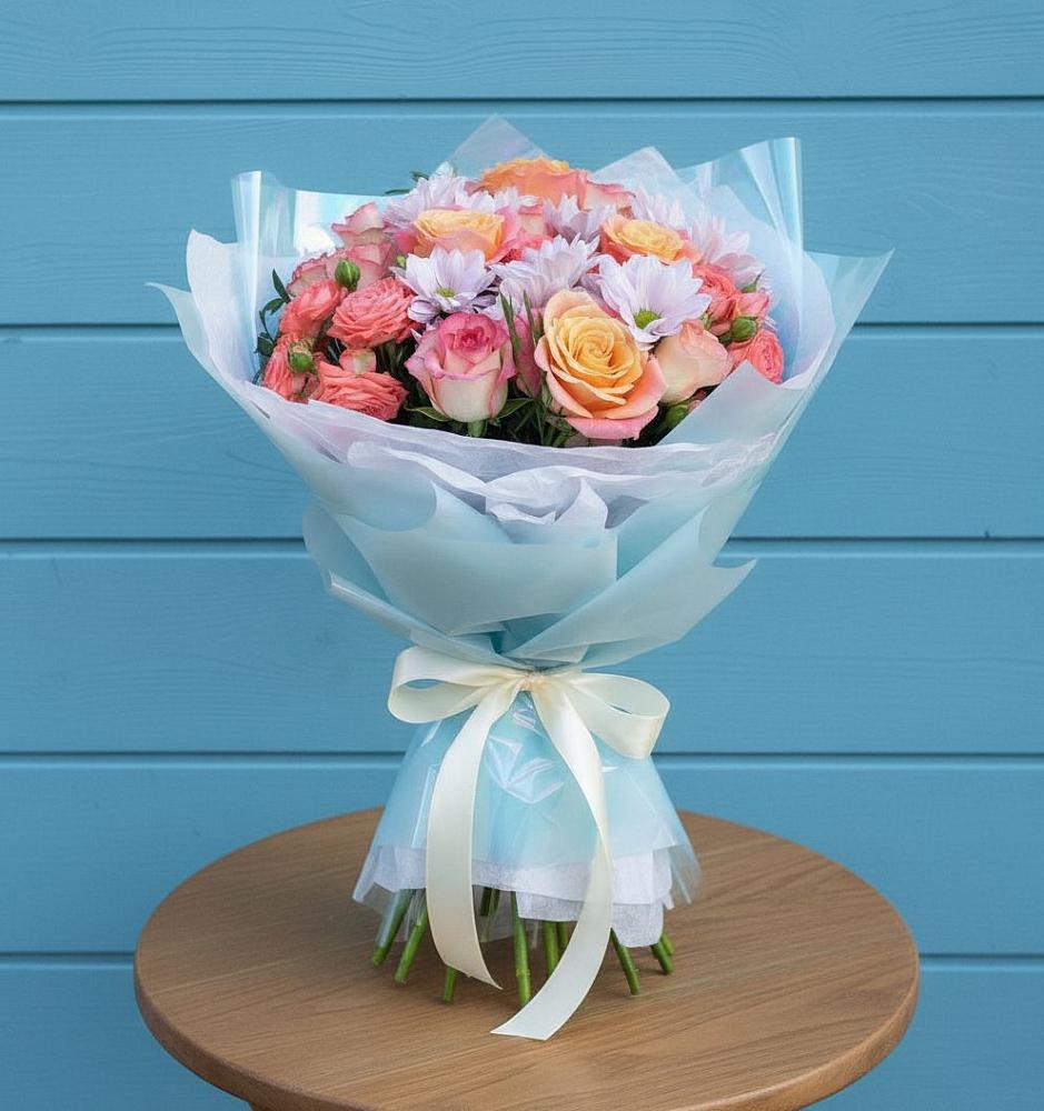 Букет цветов из: Хризантемы и Розы в Зеленодольске